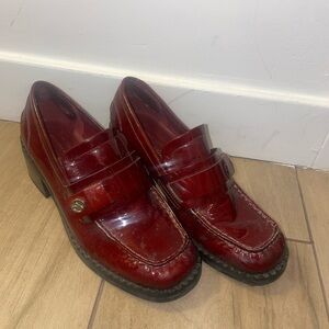 Vintage Red Leather Penny Loafers